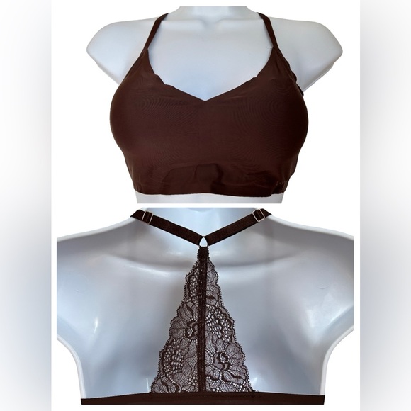 NEW DANSKIN RACERBACK LACE BRA WITH REMOVABLE PADDING NO UNDERWIRE - Picture 1 of 4
